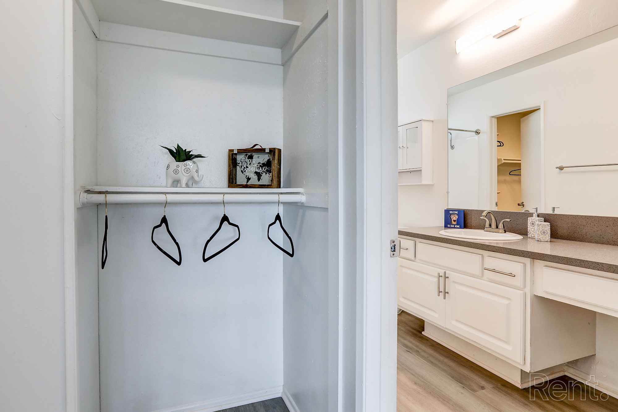 hallway storage into bathroom angle2 floorplan e at Chateau de Ville