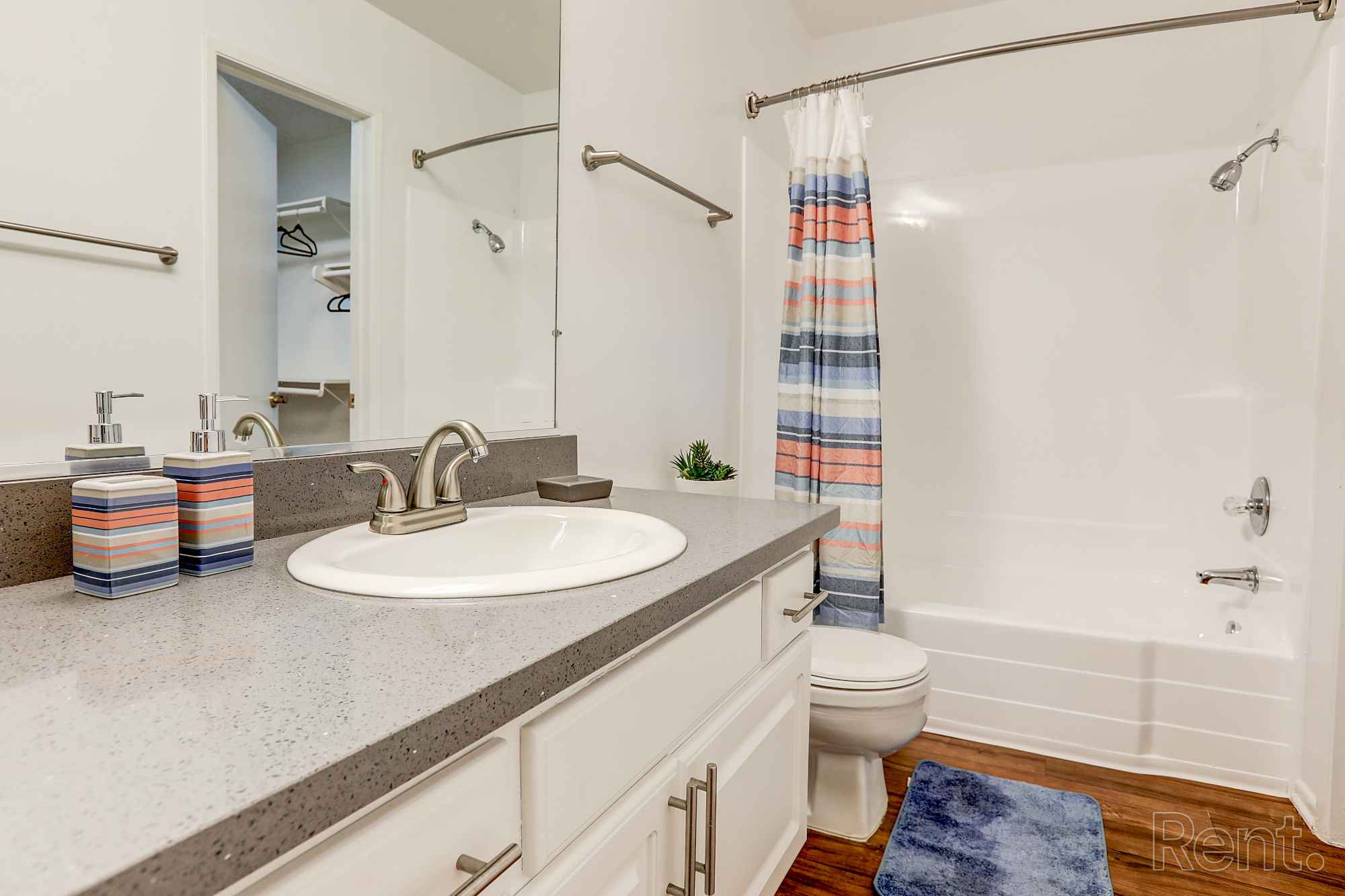 bathroom sink and shower tub floorplan f at Chateau de Ville